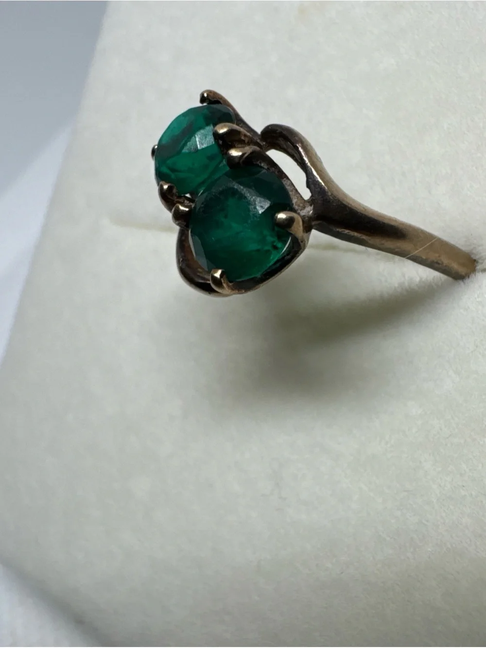 Vintage 10K Yellow Gold Green Paste Two Round Stones Size 7 Ring 2.2g Antique